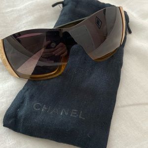 Chanel Authentic Sunglasses Brown, gold side trim